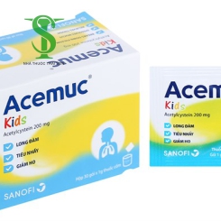 THUỐC CỐM  LONG ĐÀM, TIÊU NHÀY, GIẢM HO  ACEMUC KIDS 200 MG. H 30 GÓI X 1G