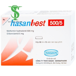 THUỐC ĐIỀU TRỊ ĐÁI THÁO ĐƯỜNG HASANBEST 500/5 MG  HỘP 2 VỈ X 15 VIÊN