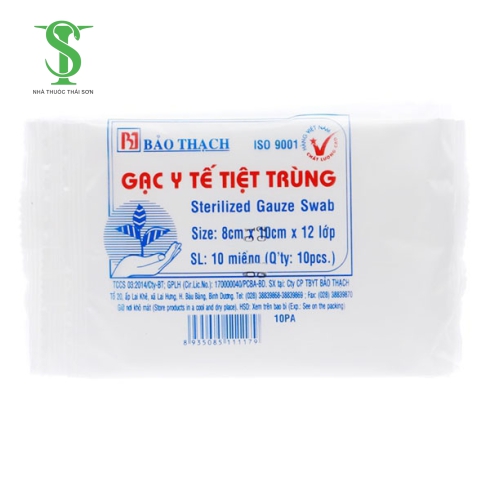 GẠC Y TẾ TIỆT TRÙNG BẢO THẠCH GÓI 10 MIẾNG 8CM X 10 CM X 12 LỚP