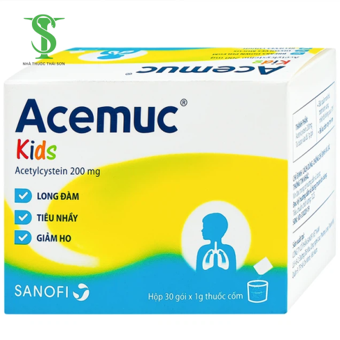 THUỐC CỐM  LONG ĐÀM, TIÊU NHÀY, GIẢM HO  ACEMUC KIDS 200 MG. H 30 GÓI X 1G