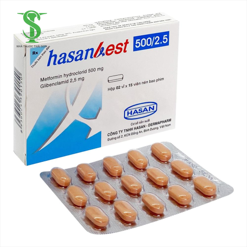 THUỐC ĐIỀU TRỊ ĐÁI THÁO ĐƯỜNG HASANBEST 500/2,5 MG  HỘP 2 VỈ X 15 VIÊN