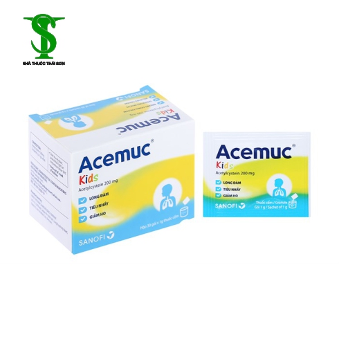 THUỐC CỐM  LONG ĐÀM, TIÊU NHÀY, GIẢM HO  ACEMUC KIDS 200 MG. H 30 GÓI X 1G