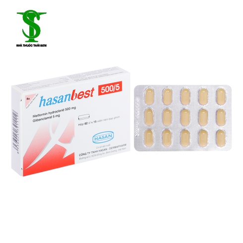 THUỐC ĐIỀU TRỊ ĐÁI THÁO ĐƯỜNG HASANBEST 500/5 MG  HỘP 2 VỈ X 15 VIÊN