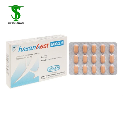 THUỐC ĐIỀU TRỊ ĐÁI THÁO ĐƯỜNG HASANBEST 500/2,5 MG  HỘP 2 VỈ X 15 VIÊN