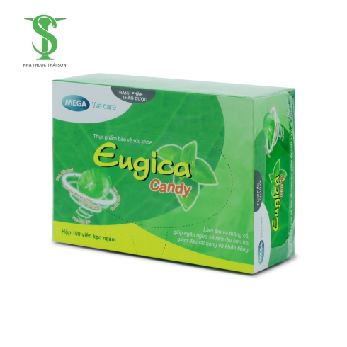 KẸO NGẬM BẠC HÀ LÀM DỊU CƠN HO EUGICA. Hộp 100 viên