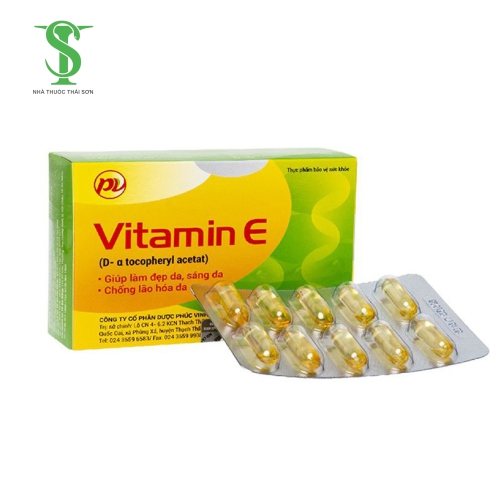  Vitamin E PV (Phúc Vinh)  Giúp làm đẹp da, chống lão hóa hộp 3 vỉ x 10 viên